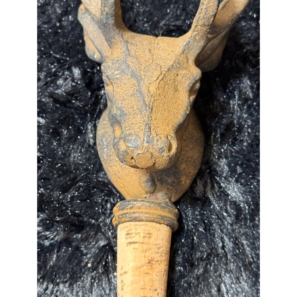 Rustic Cast Iron Deer Head Double Antler Candle Holder With Cork Base Wine Stop - Picture 4 of 8